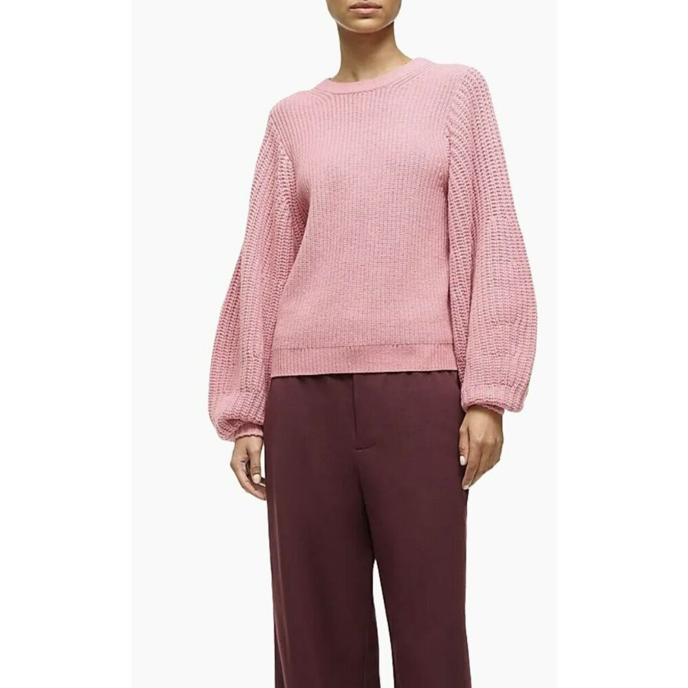 Staud Aura Ribbed Wool Blend Sweater Pink Chunky Knit Size XS New